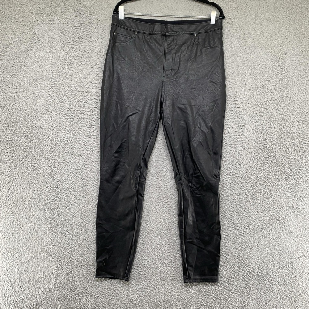 Spanx Faux Leather Leggings Womens XL Black High Rise Shaping Pull On Jegging